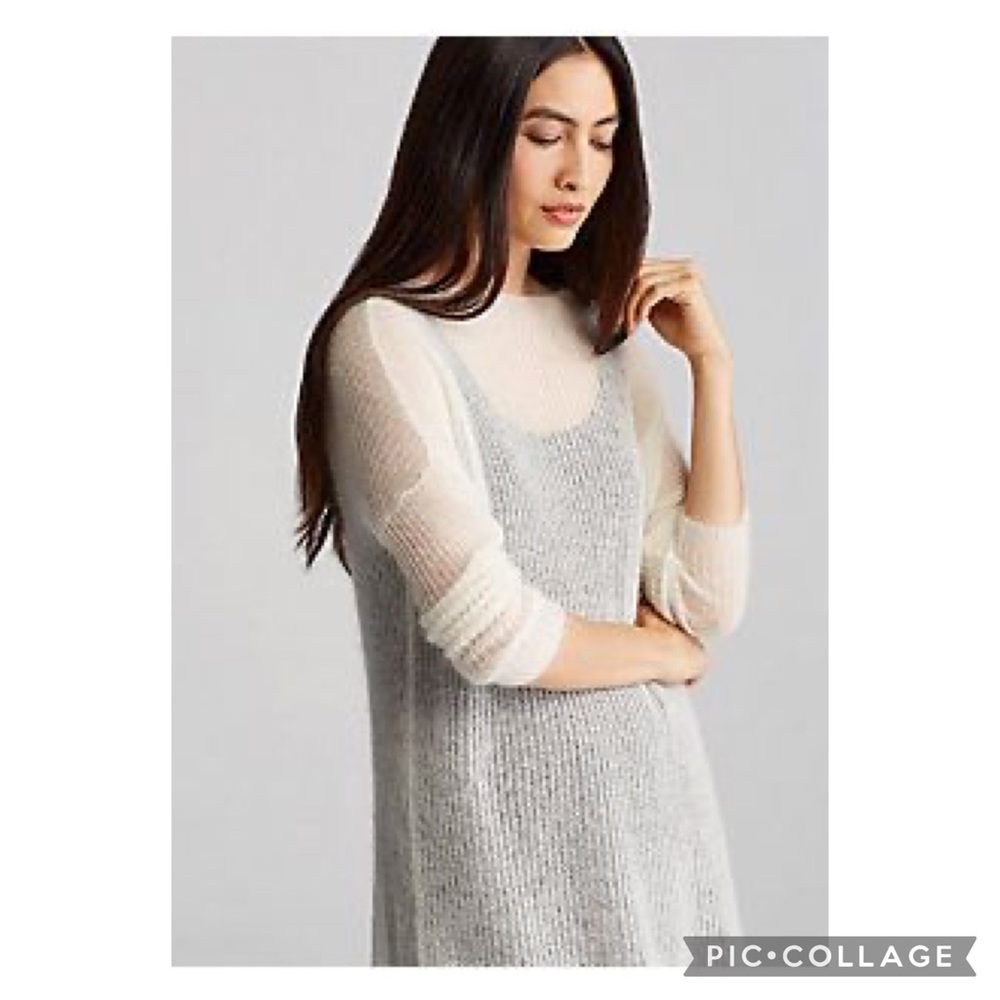 Eileen Fisher Air Washed Bateau Neck Sheer Soft White Tunic Sweater